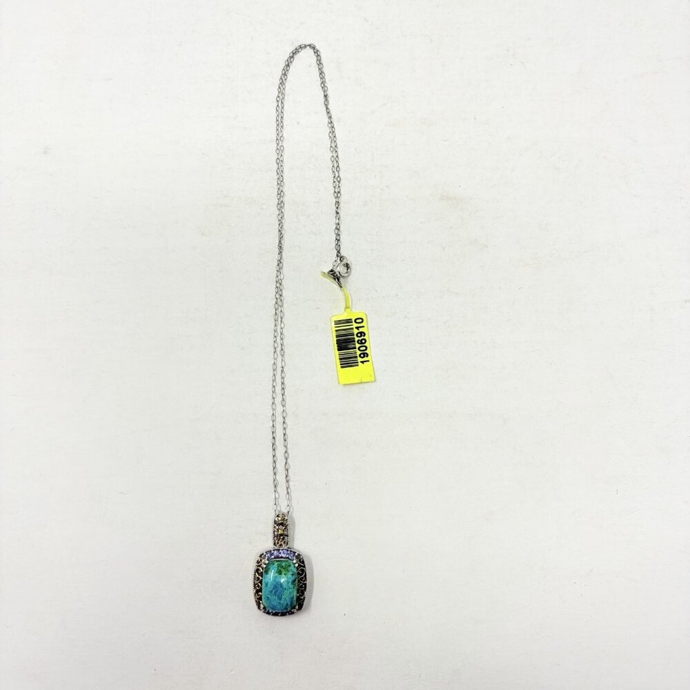 Shop LC Chrysocolla/Tanzanite Cushion Pendant with Chain in Sterling Silver 5358